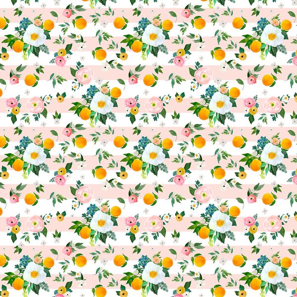 Small Orange Blossoms in Sunrise Pink Stripes