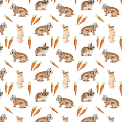 Little Cool Bunnies and Carrots in White