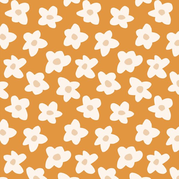 Small Graphic Retro Flowers in Butterscotch