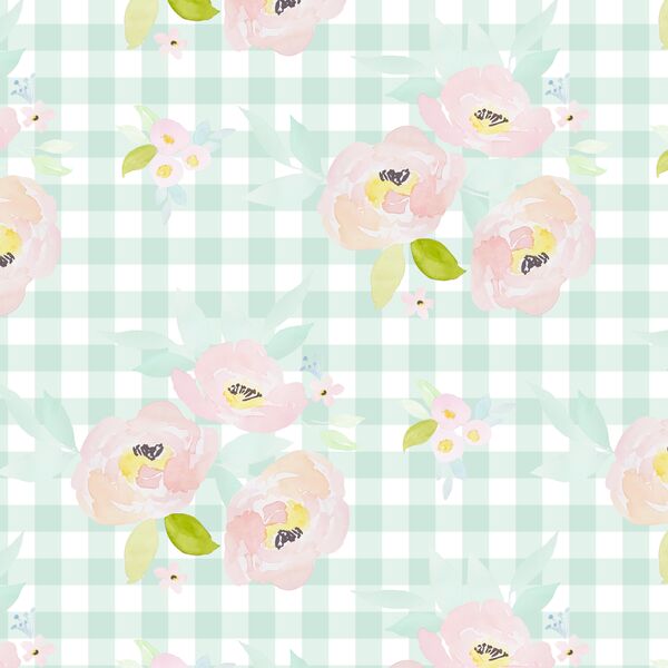 Blush Roses in Light Green Gingham