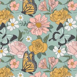 Butterfly Floral in Aqua Spring