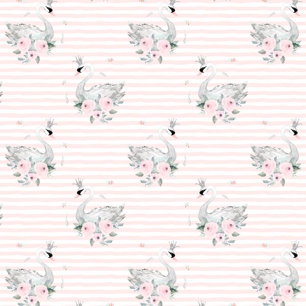 Small Blush Swans in Soft Blush Stripes
