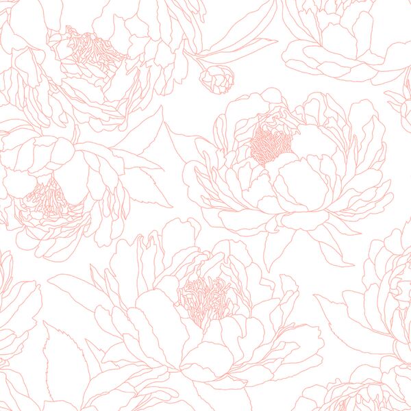 Large Sketched Garden in Shell Pink on White