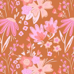 Large Blissful Floral in Burnt Orange
