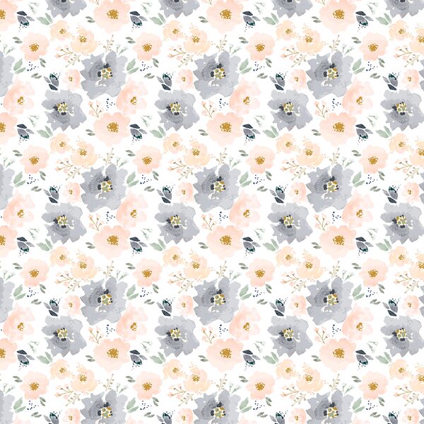Tiny Full Bloom Floral in Peach and Navy
