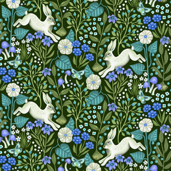 Leaping Rabbits in Garden
