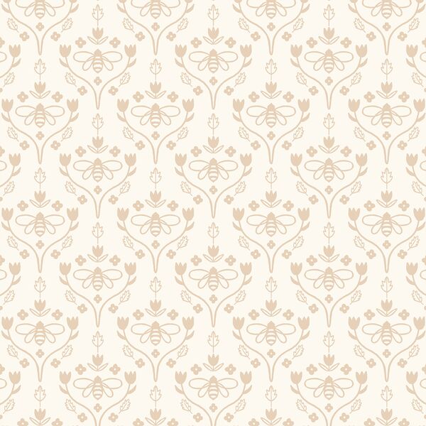 Vine Damask in Oak on Cream