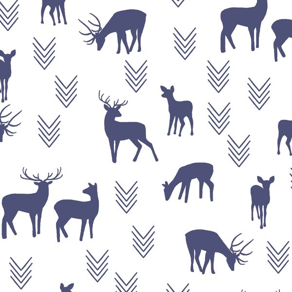 Deer Silhouette in Indigo on White