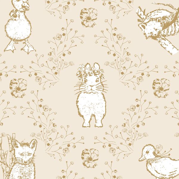 Large Bunny and Friends in Golden on Bisque