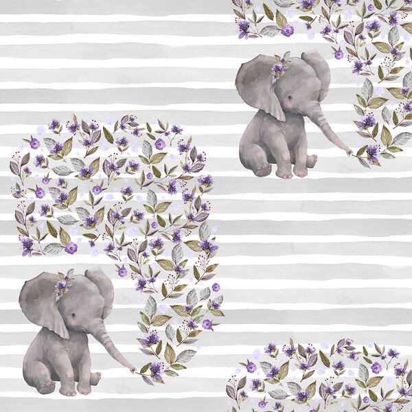 Sweet Elephant on Stripes in Grey