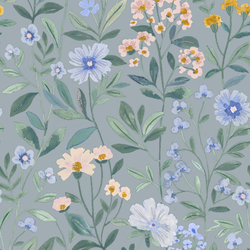 Stems and Blooms in Blue Rain