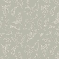 Magnolia Line Art in Cream on Soft Olive