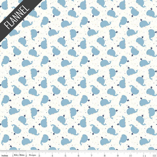 Whales Flannel in White