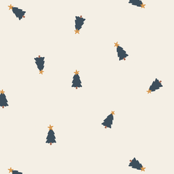 Tiny Tossed Christmas Trees in Midnight Blue on Vanilla
