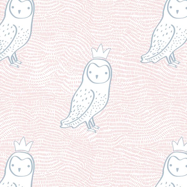 Crowned Owl in Sweet Pink and Cashmere Blue