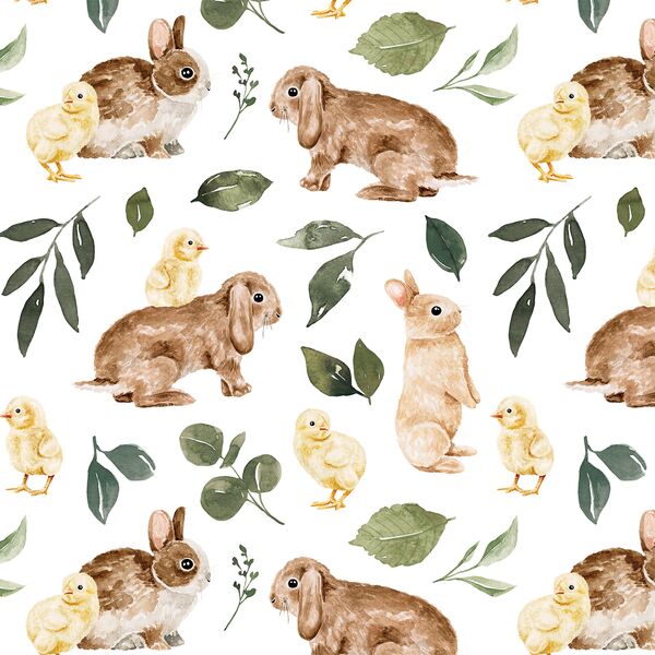 Bunnies and Chicks in Greenery