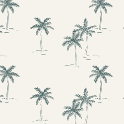 Big Sketched Palms in Teal Blue on White Sand