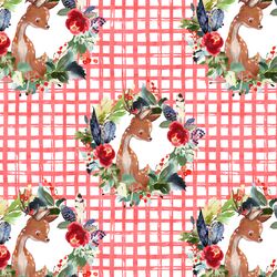 Small Boho Winter Deer in Peppermint Plaid