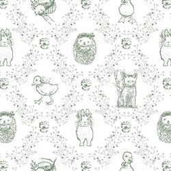 Bunny and Friends in Soft Pine on White