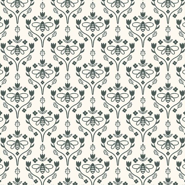 Vine Damask in Pine on Cream