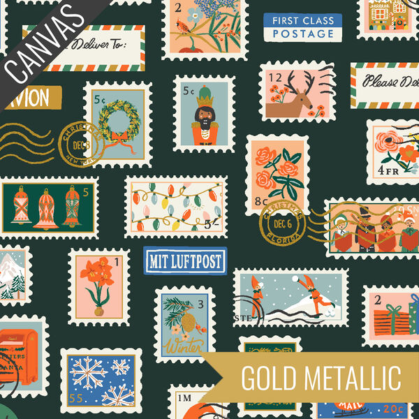Holiday Stamps Canvas in Evergreen Metallic