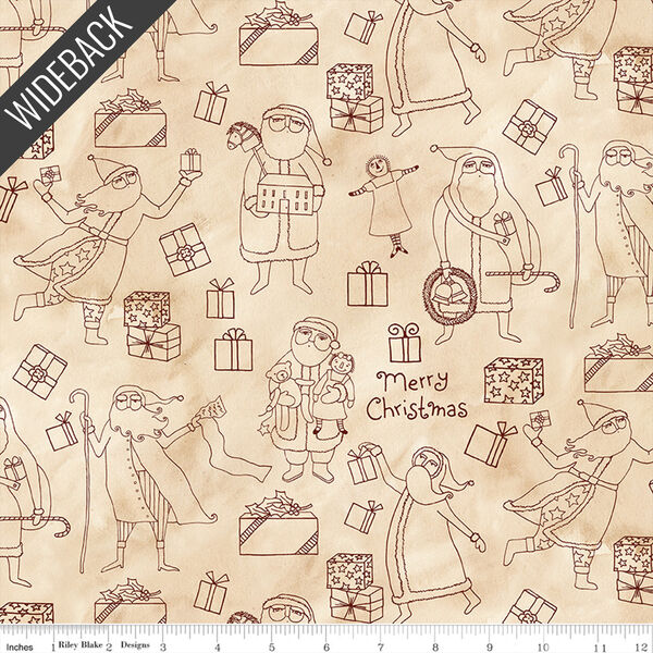 Santas and Gifts Wideback in Parchment