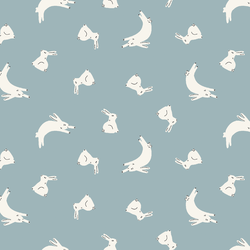 Playful Bunnies in Pond Blue