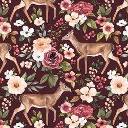Deer Floral in Maroon