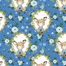 Large Floral Baby Blue Kangaroo in Bright Blue