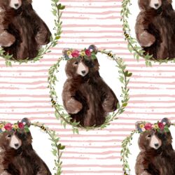 Floral Honey Bear Wreath in Pink Rose Stripes