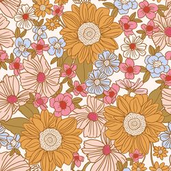 Large Retro Sunflower Garden in Cherry Berries