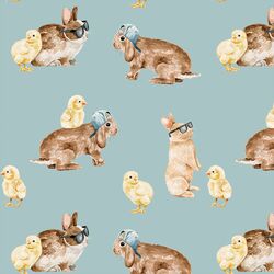 Cool Bunnies and Chicks in Light Blue