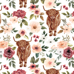 Highland Cow Floral in White