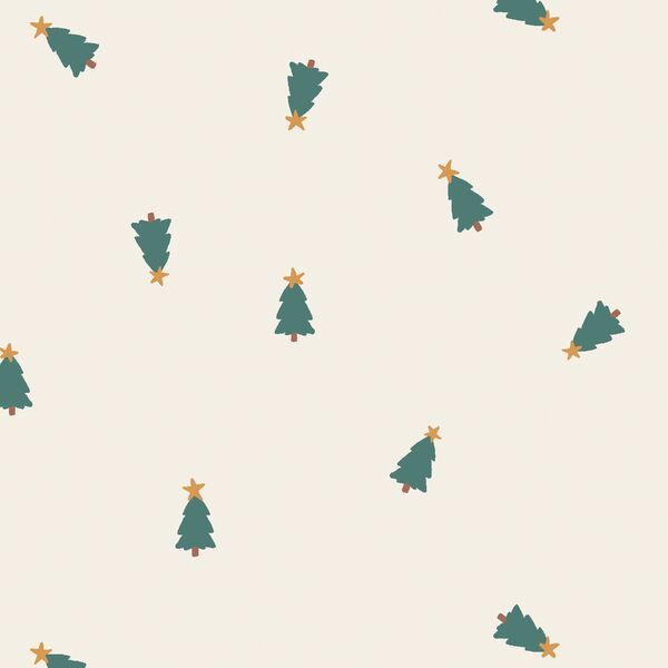 Tiny Tossed Christmas Trees in Pine Green on Vanilla