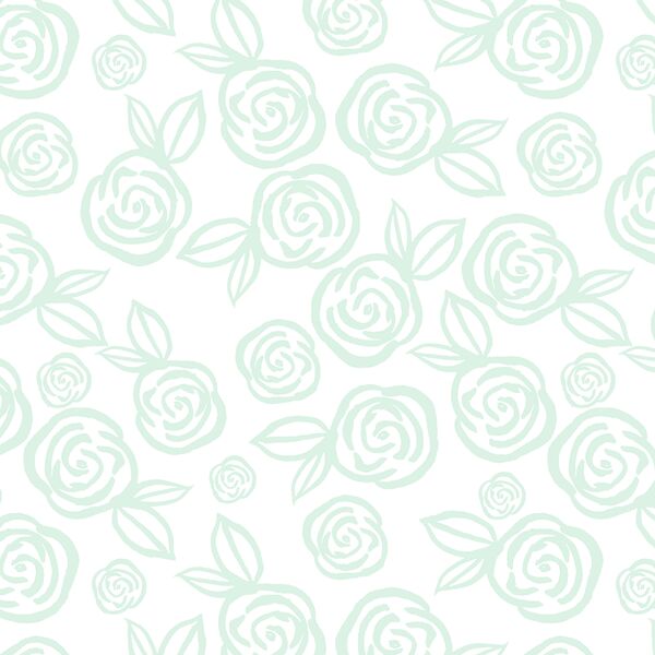 Tea Roses in Mist Green on White