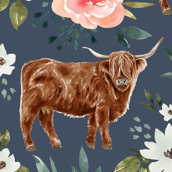 Large Highland Cow in Navy