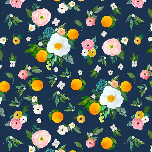 Large Orange Blossoms in Navy