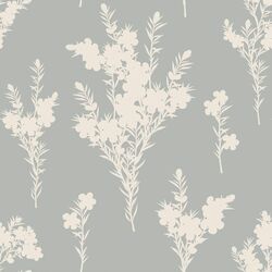 Blooming Branches in Cream on Grey